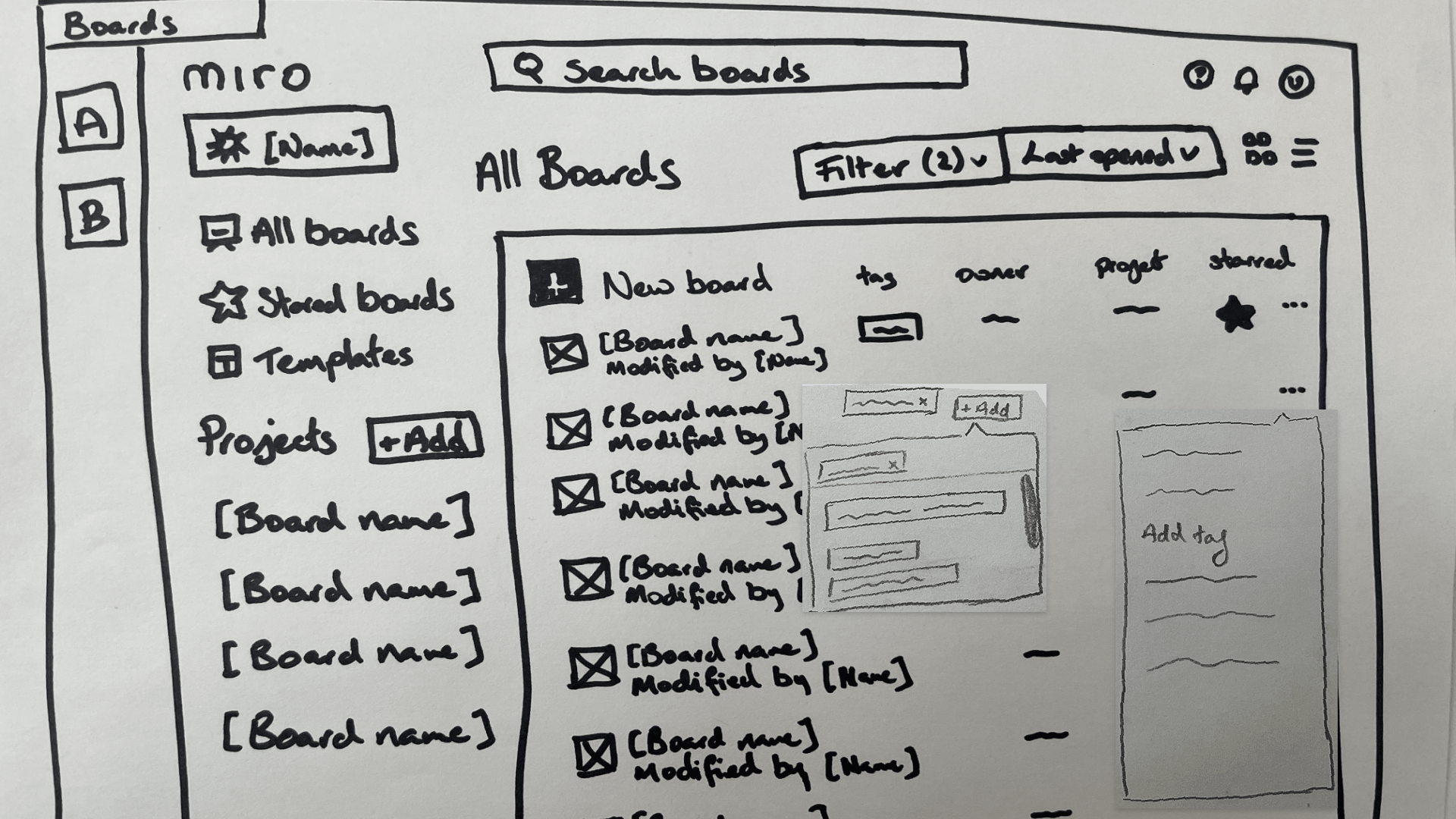 Sketch of how users can add and edit tags on the Miro interface.