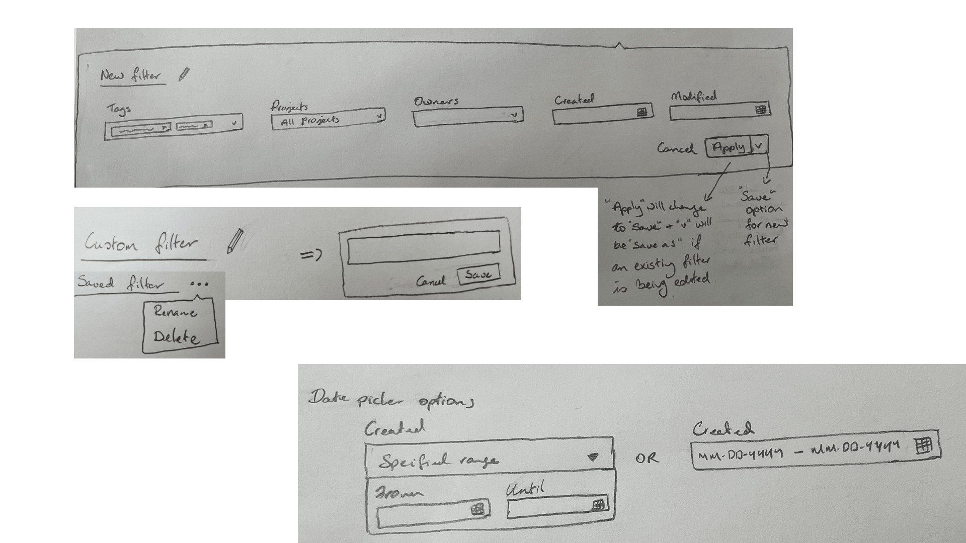 Sketch of concepts for configuration filters on the Miro interface.