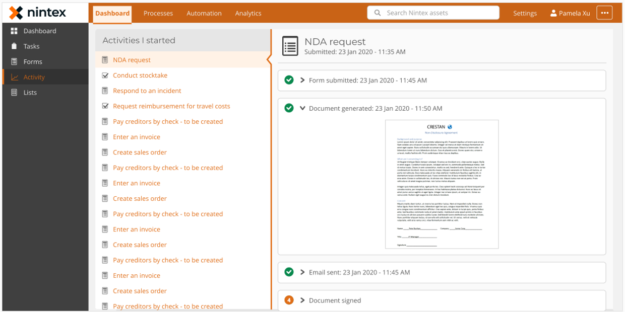 Image of an expanded My Nintex page for end users could look in a unified Nintex product.