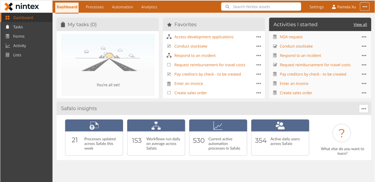 Image of the reimagined homepage could look in a unified Nintex product.