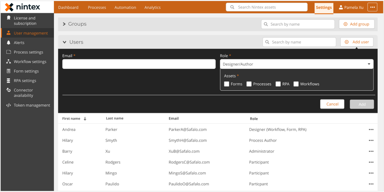 Image of the user management screen could look in a unified Nintex product.